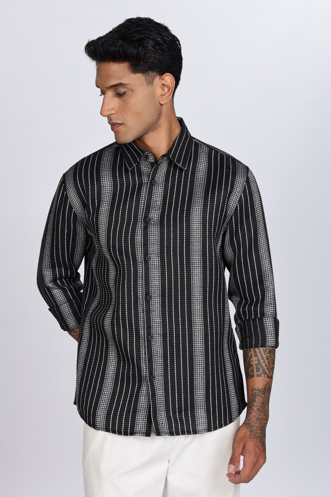 Stripes: Black Textured Fabric shirt
