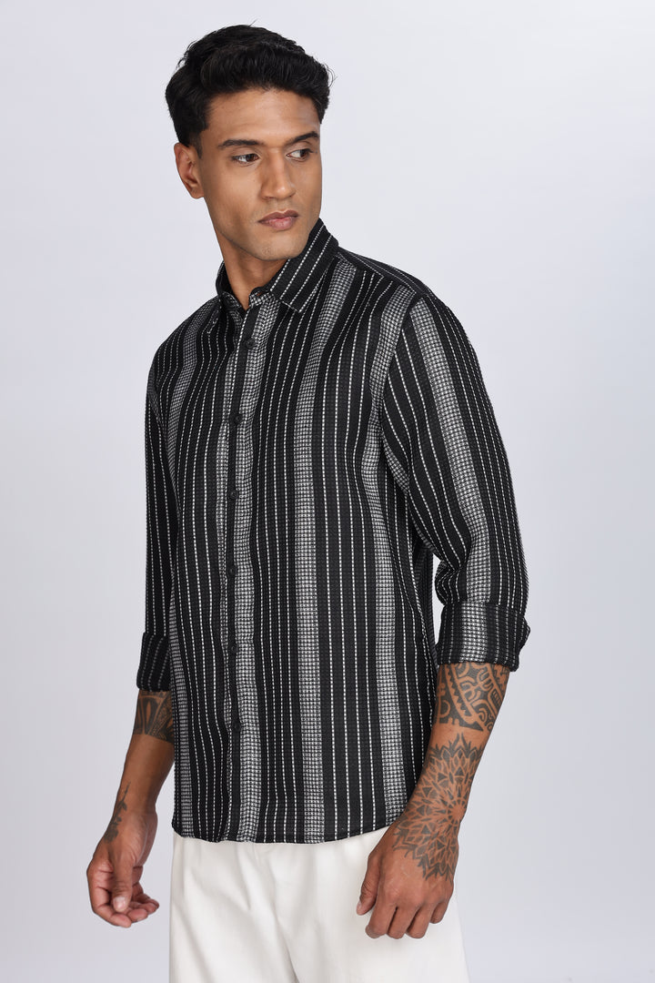 Stripes: Black Textured Fabric shirt
