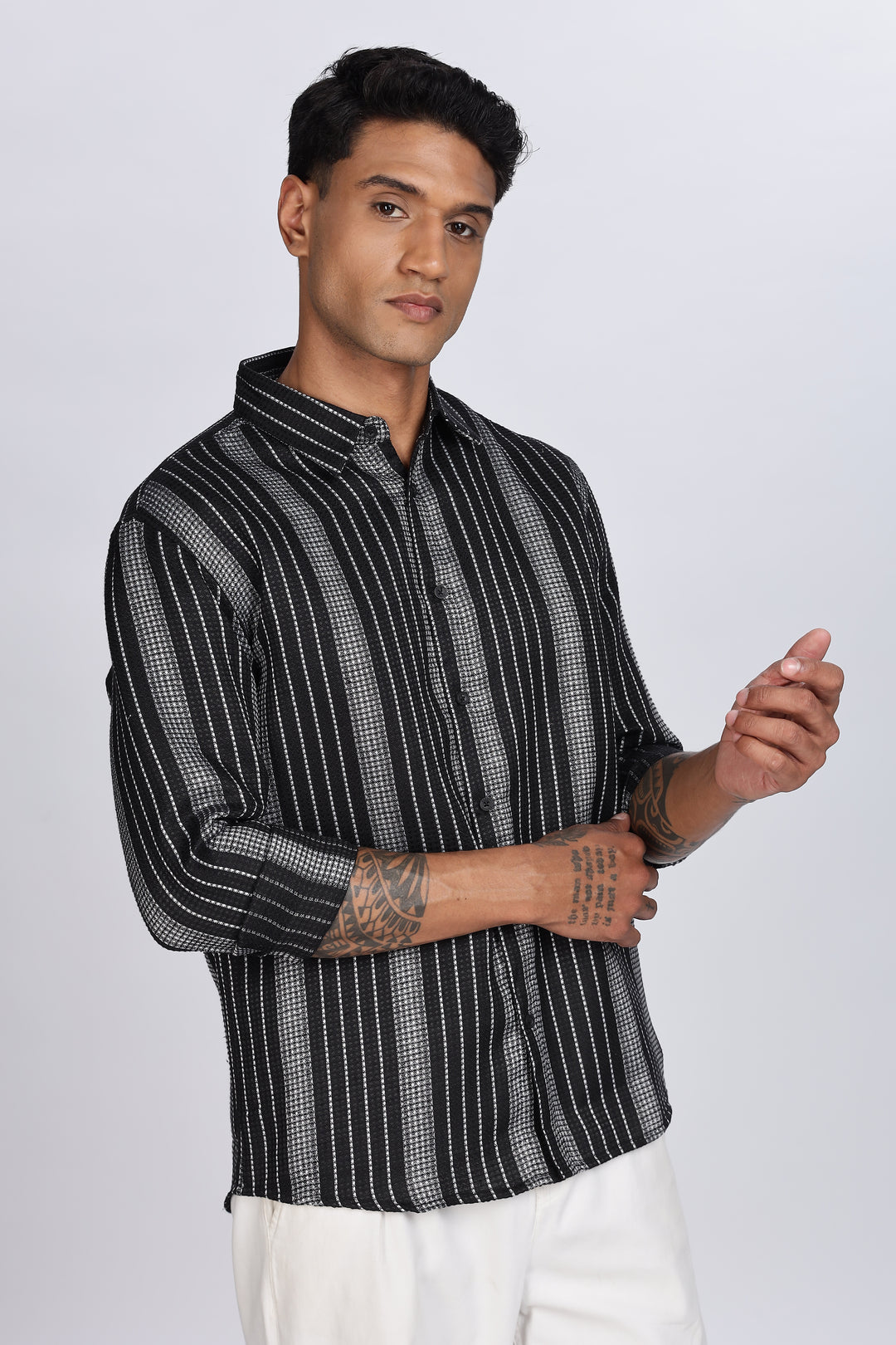 Stripes: Black Textured Fabric shirt
