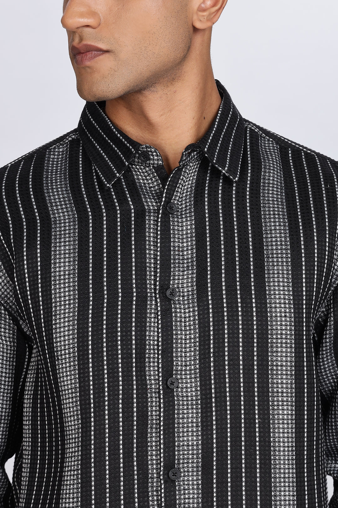 Stripes: Black Textured Fabric shirt