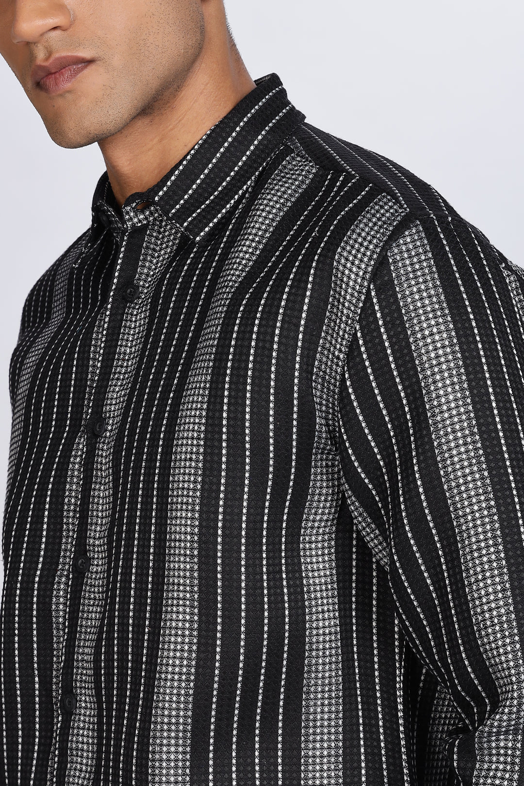 Stripes: Black Textured Fabric shirt