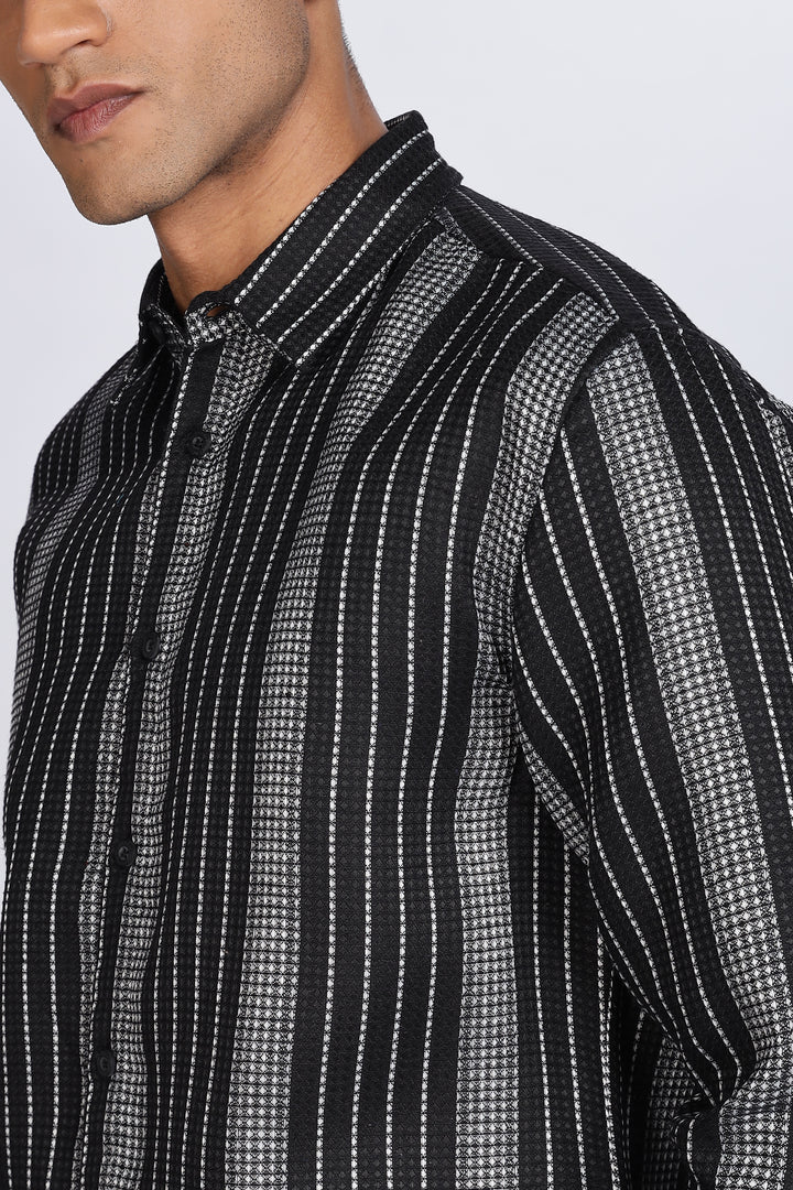 Stripes: Black Textured Fabric shirt
