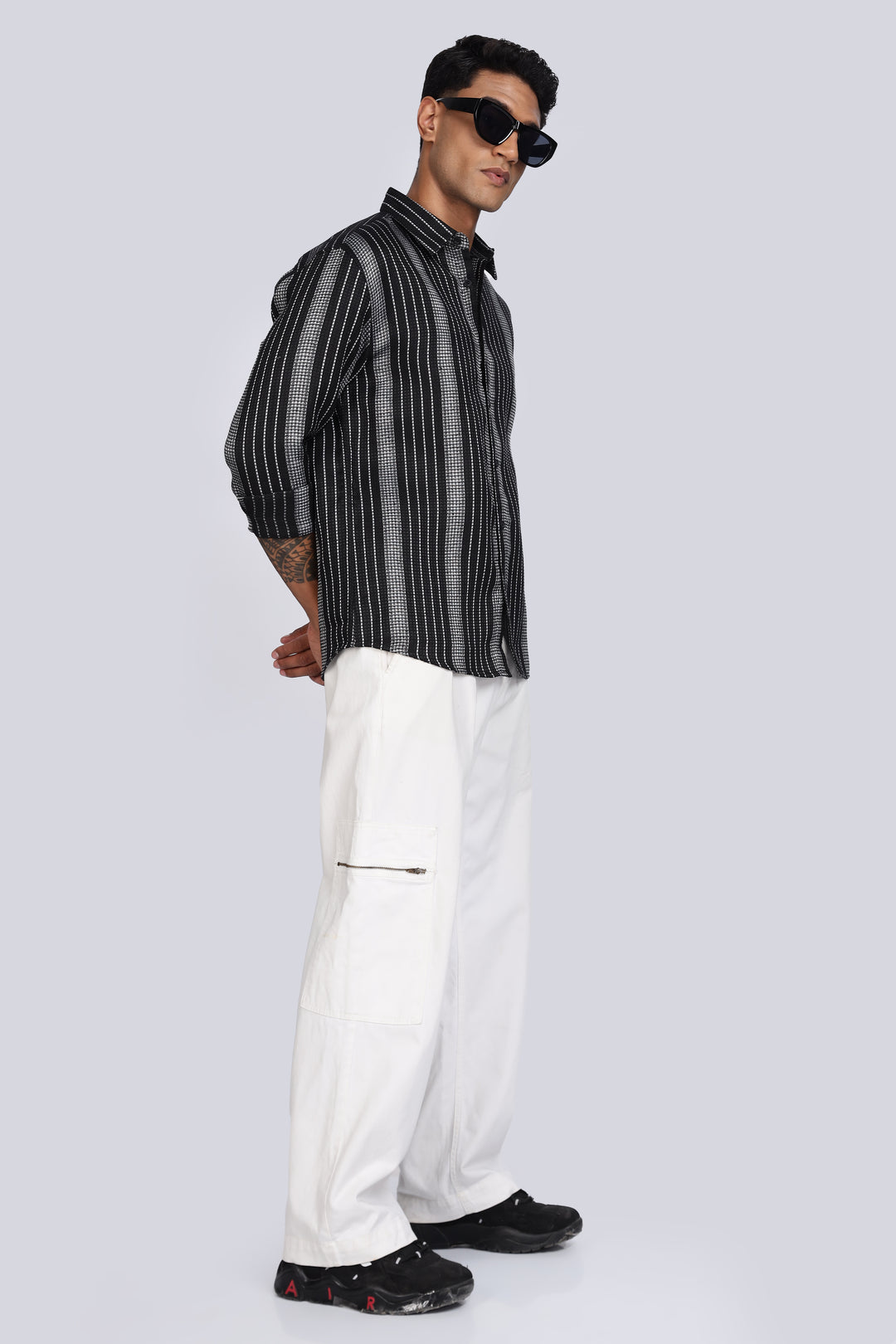Stripes: Black Textured Fabric shirt