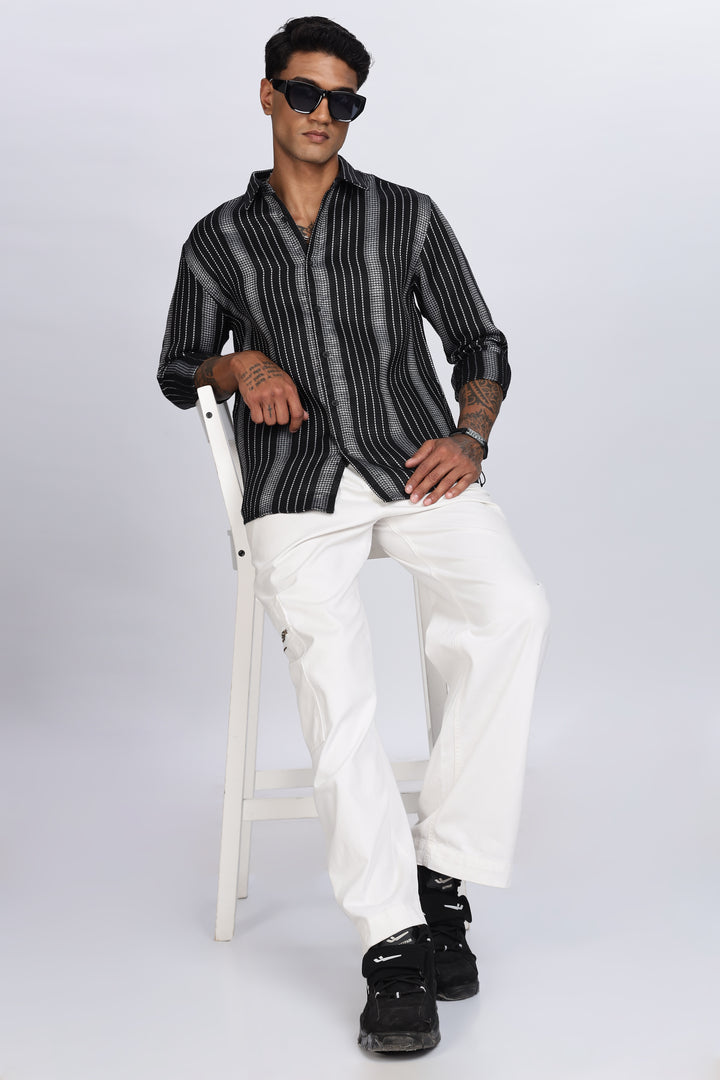 Stripes: Black Textured Fabric shirt