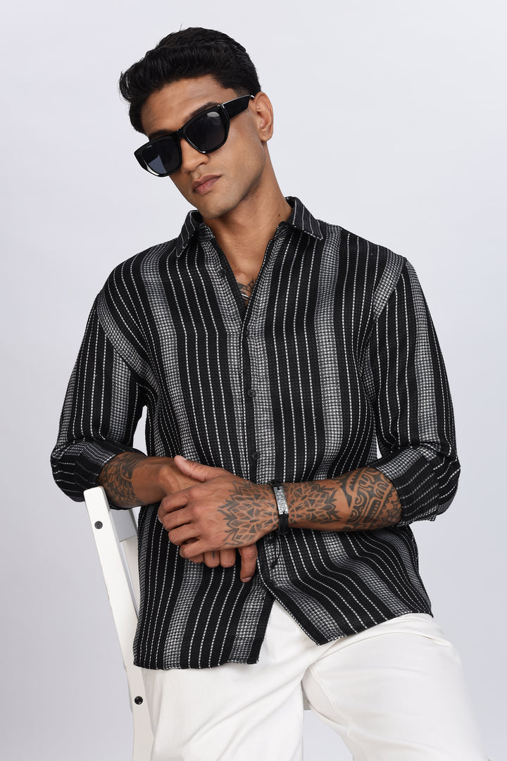 Stripes: Black Textured Fabric shirt