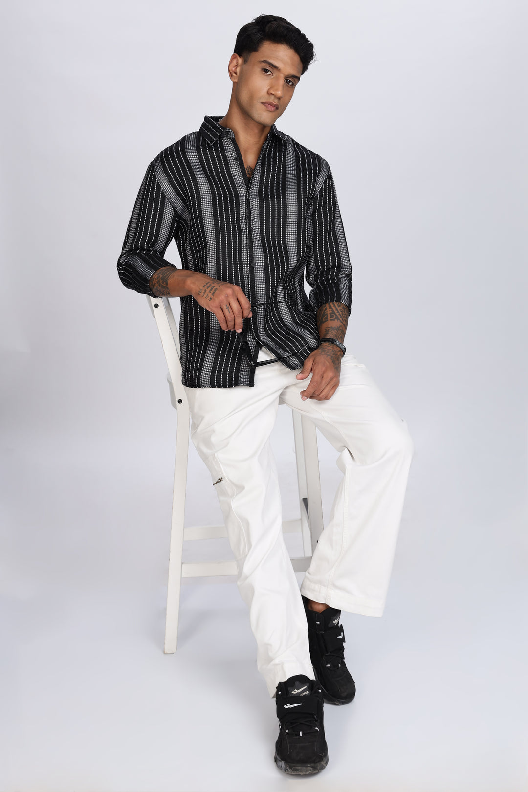 Stripes: Black Textured Fabric shirt