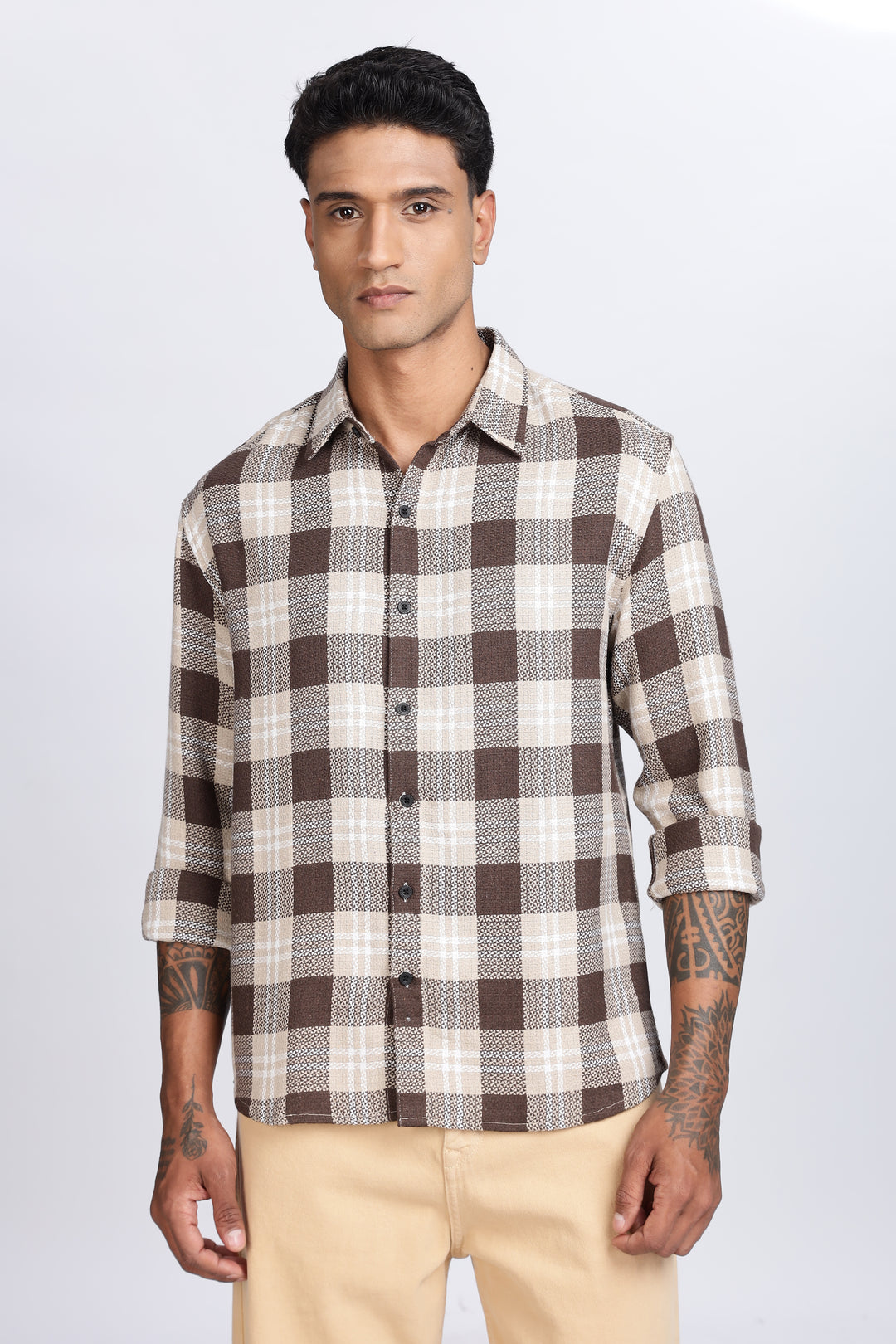 Plaid Brown Textured fabric Shirt