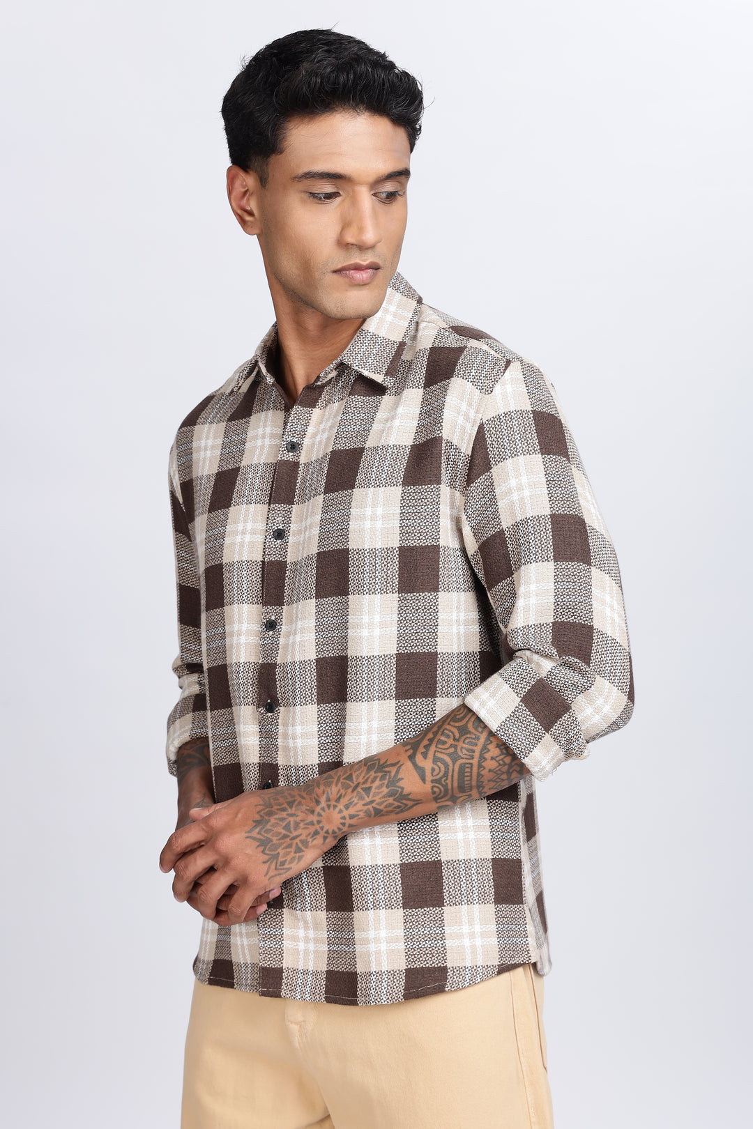 Plaid Brown Textured fabric Shirt