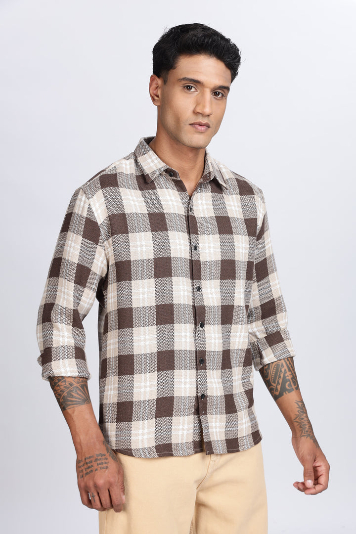 Plaid Brown Textured fabric Shirt