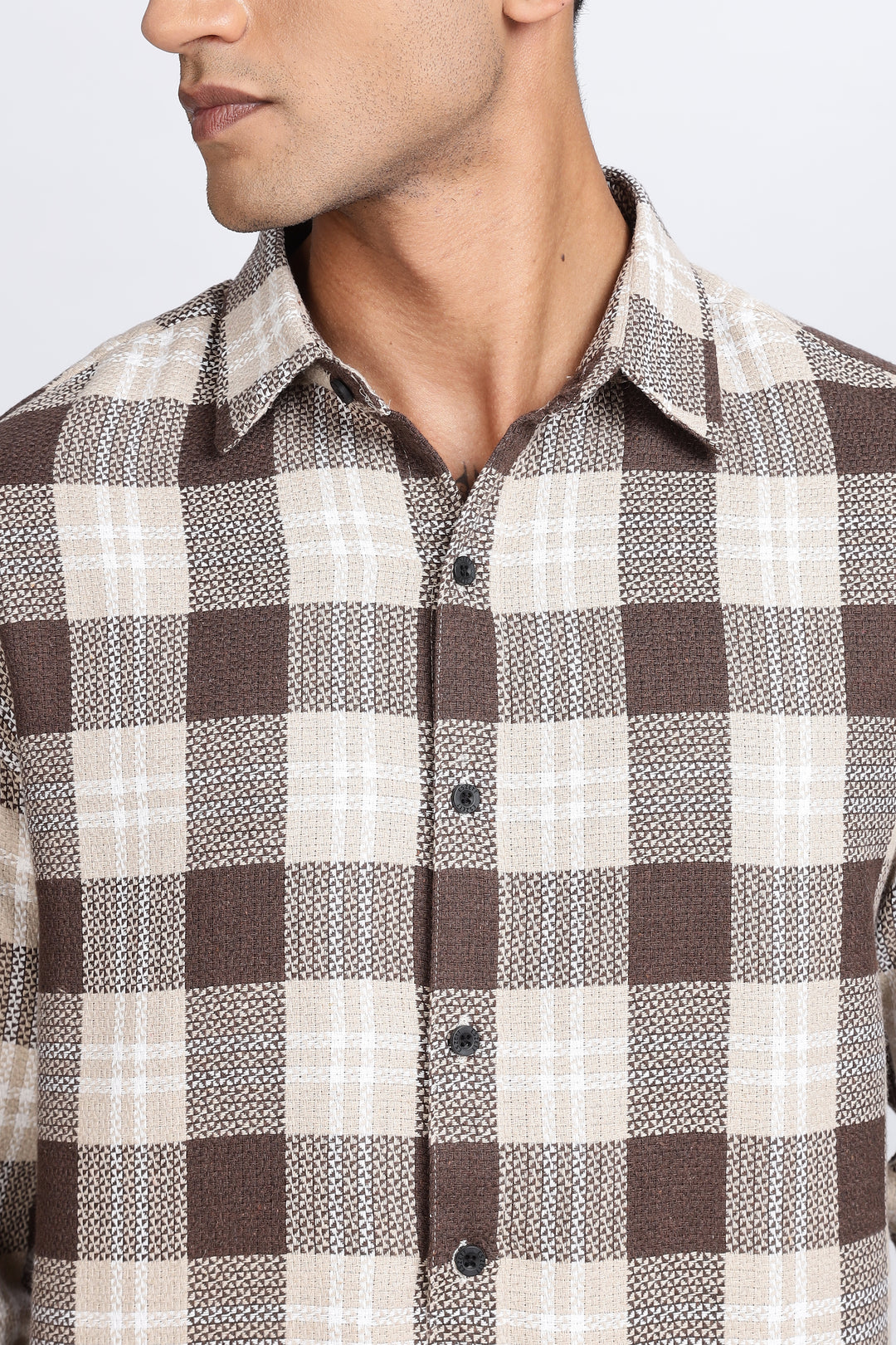 Plaid Brown Textured fabric Shirt