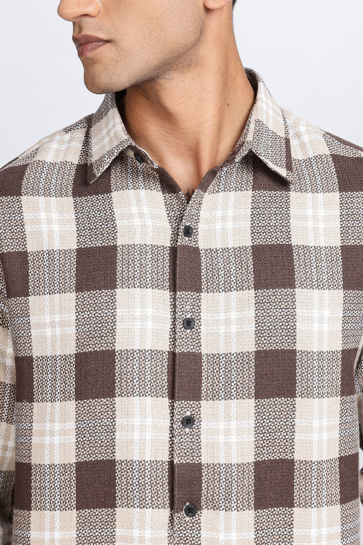 Plaid Brown Textured fabric Shirt