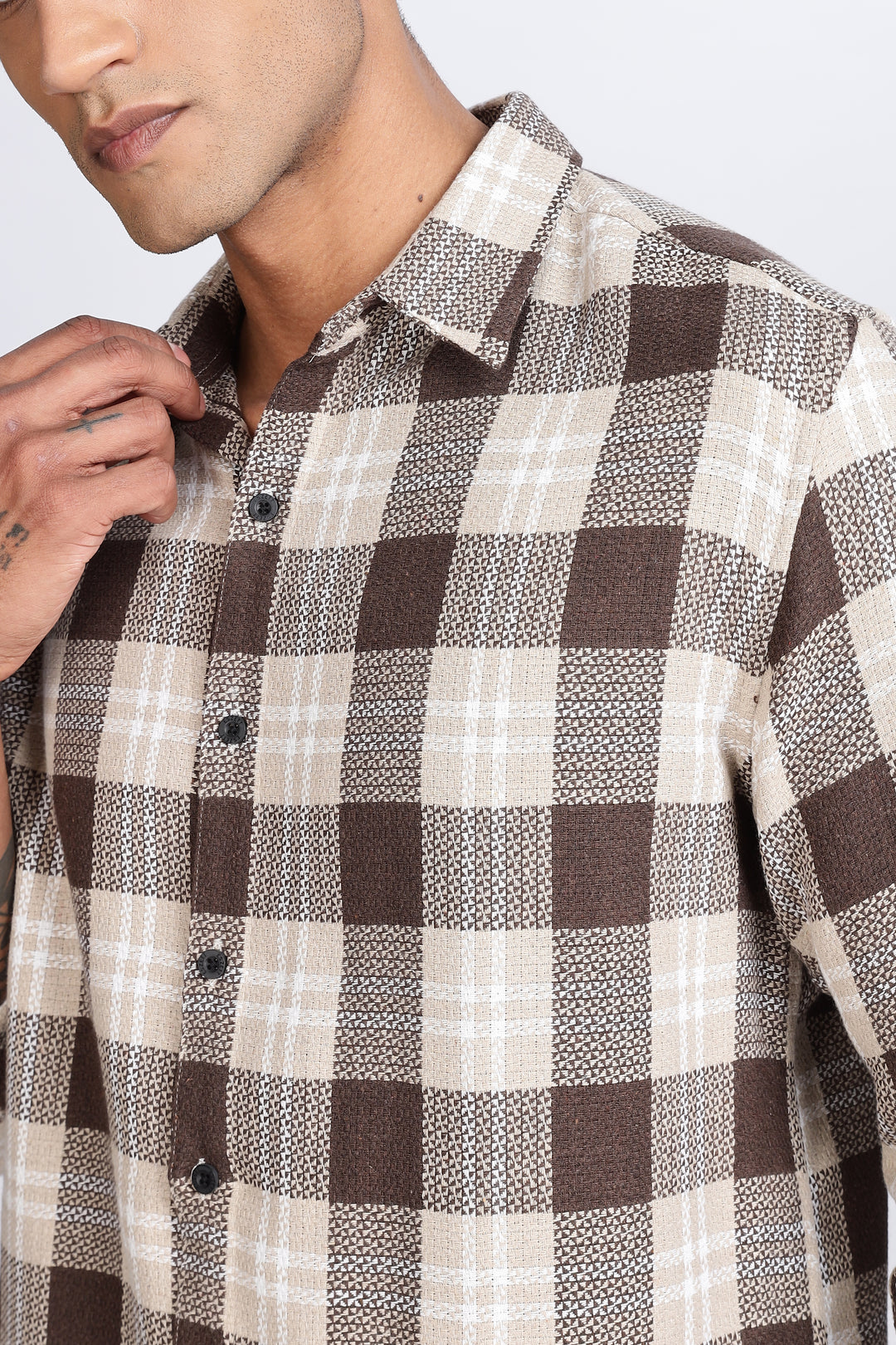 Plaid Brown Textured fabric Shirt