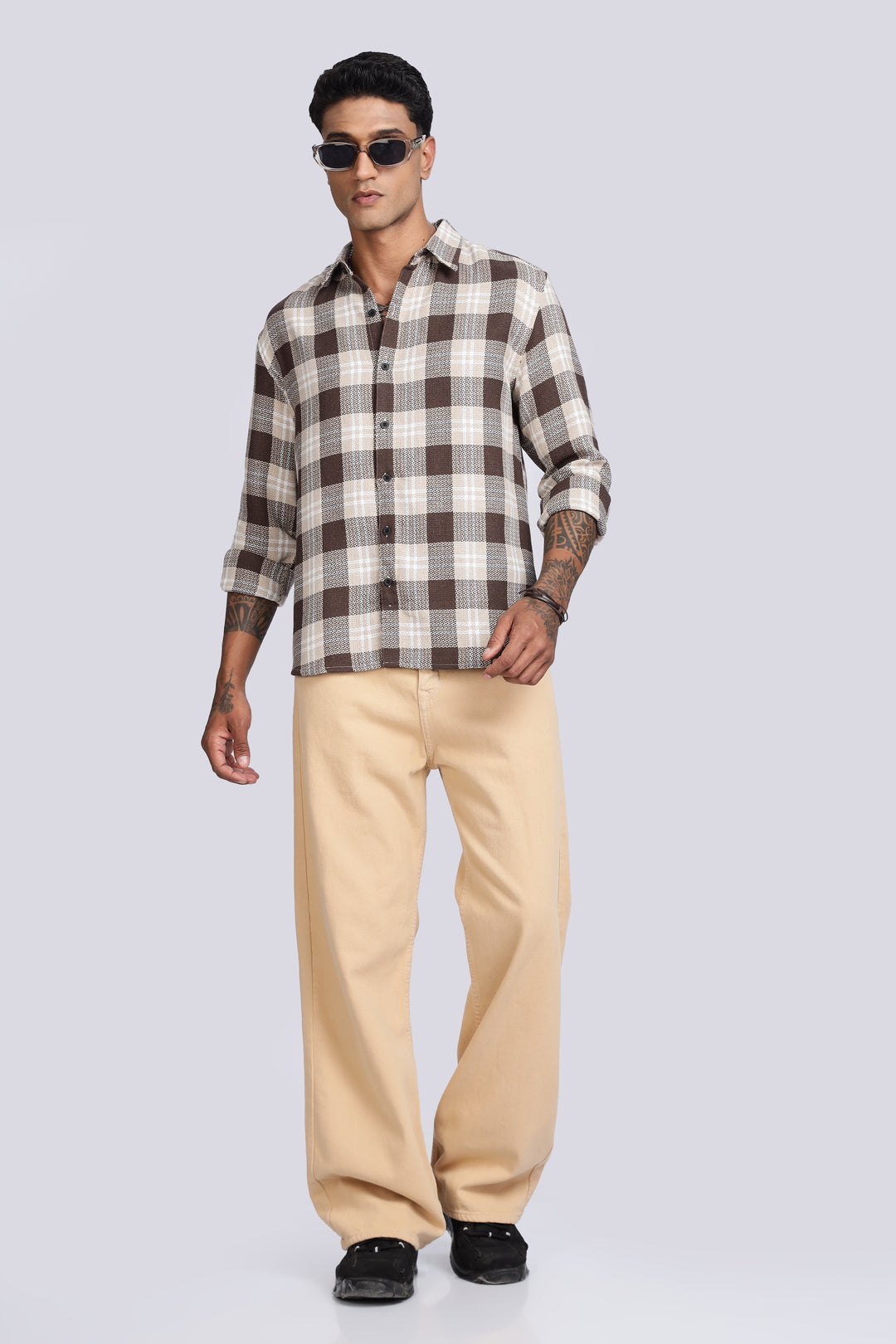 Plaid Brown Textured fabric Shirt