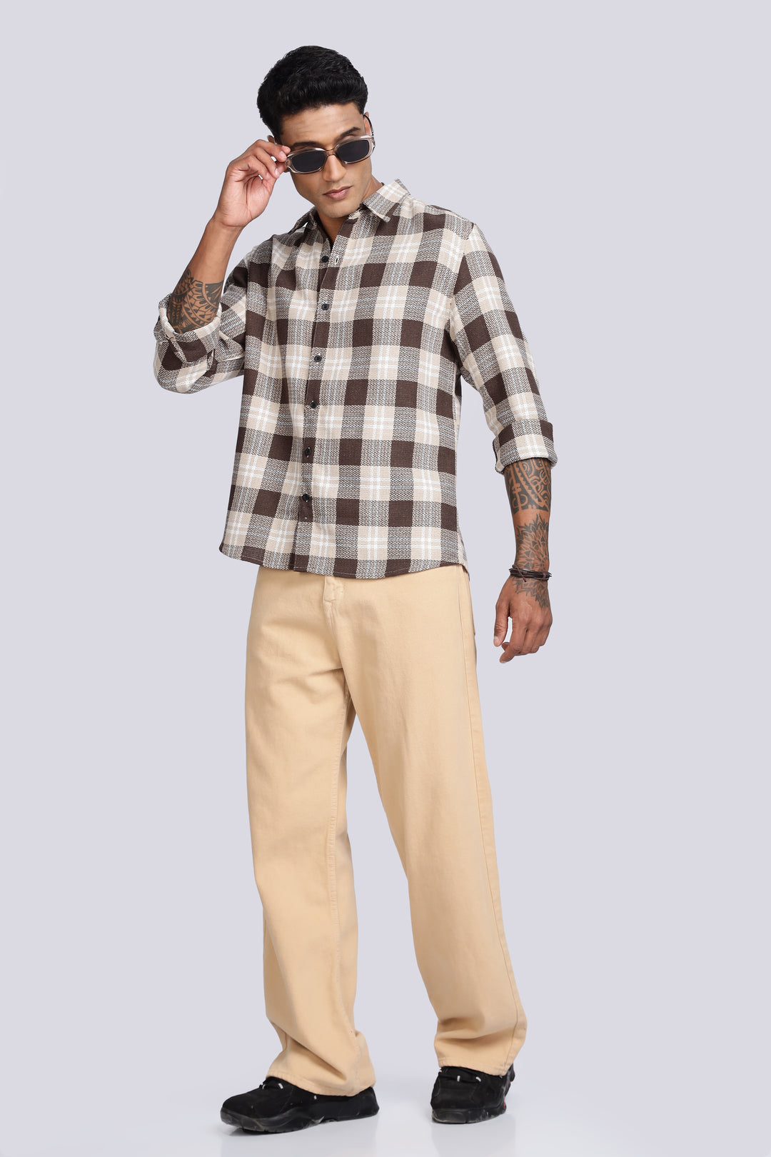 Plaid Brown Textured fabric Shirt