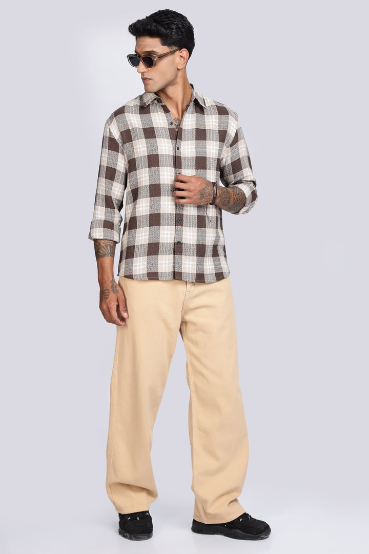 Plaid Brown Textured fabric Shirt