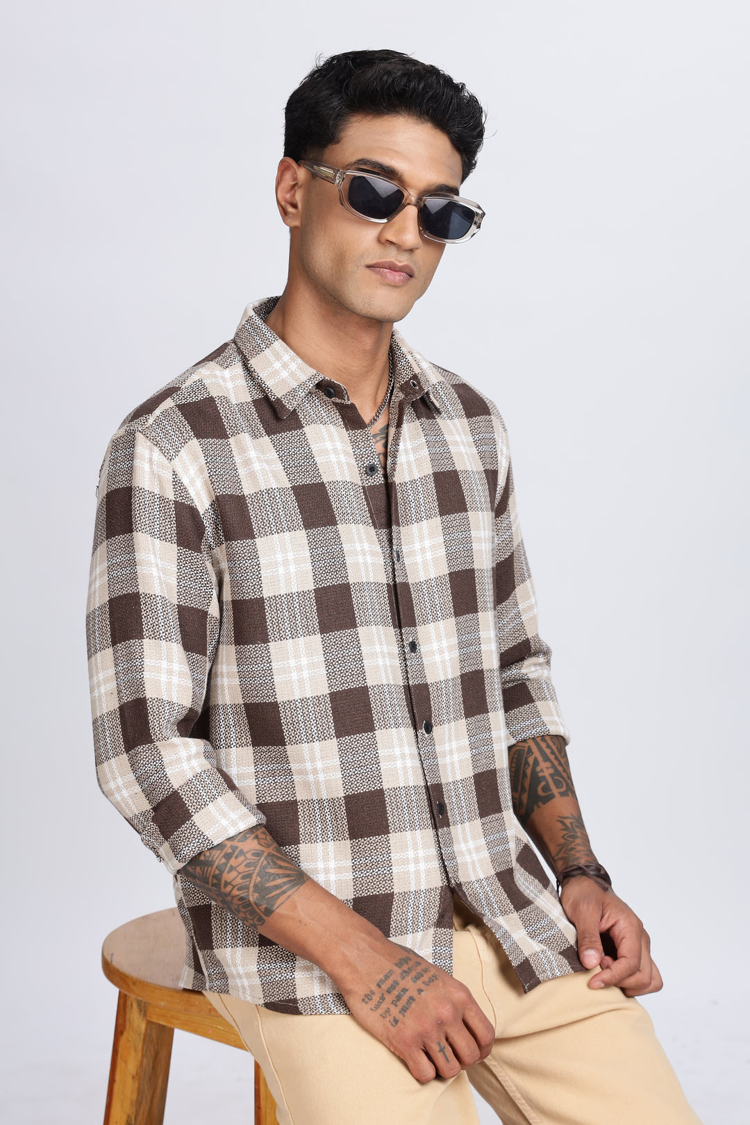 Plaid Brown Textured fabric Shirt