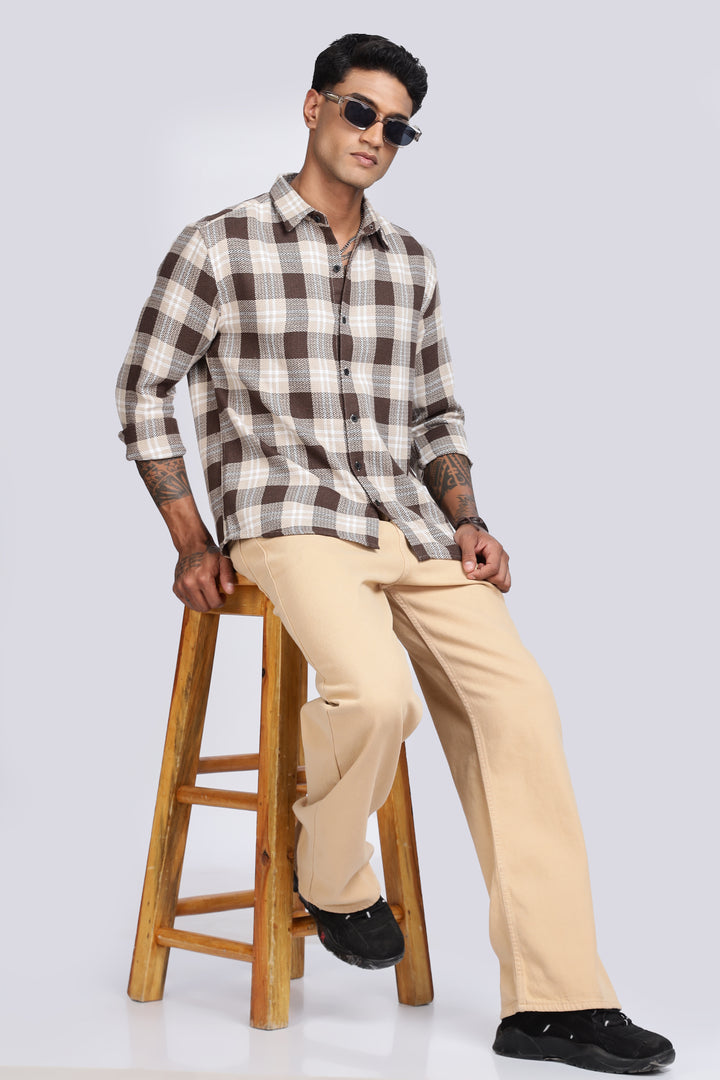 Plaid Brown Textured fabric Shirt