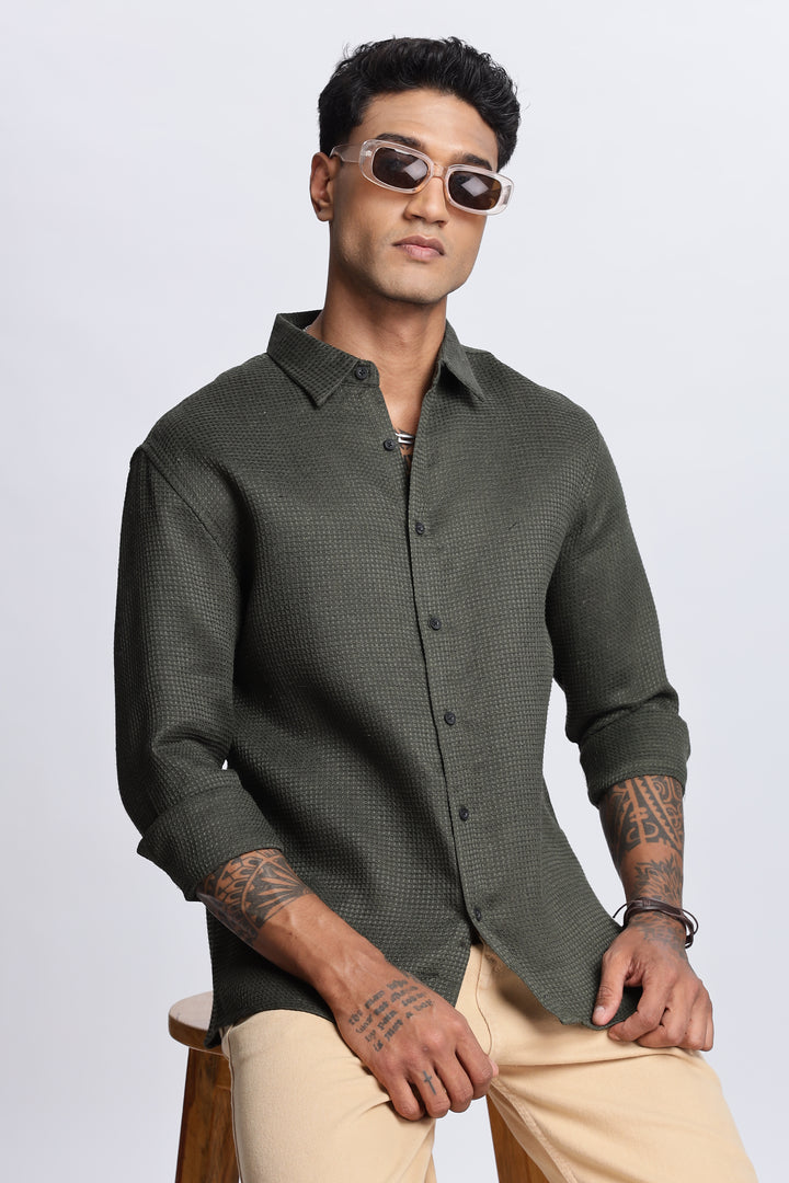 Solids Olive : Textured Fabric Shirt