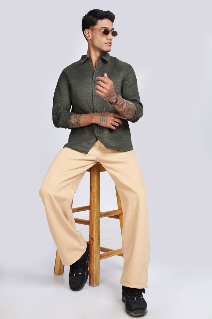 Solids Olive : Textured Fabric Shirt