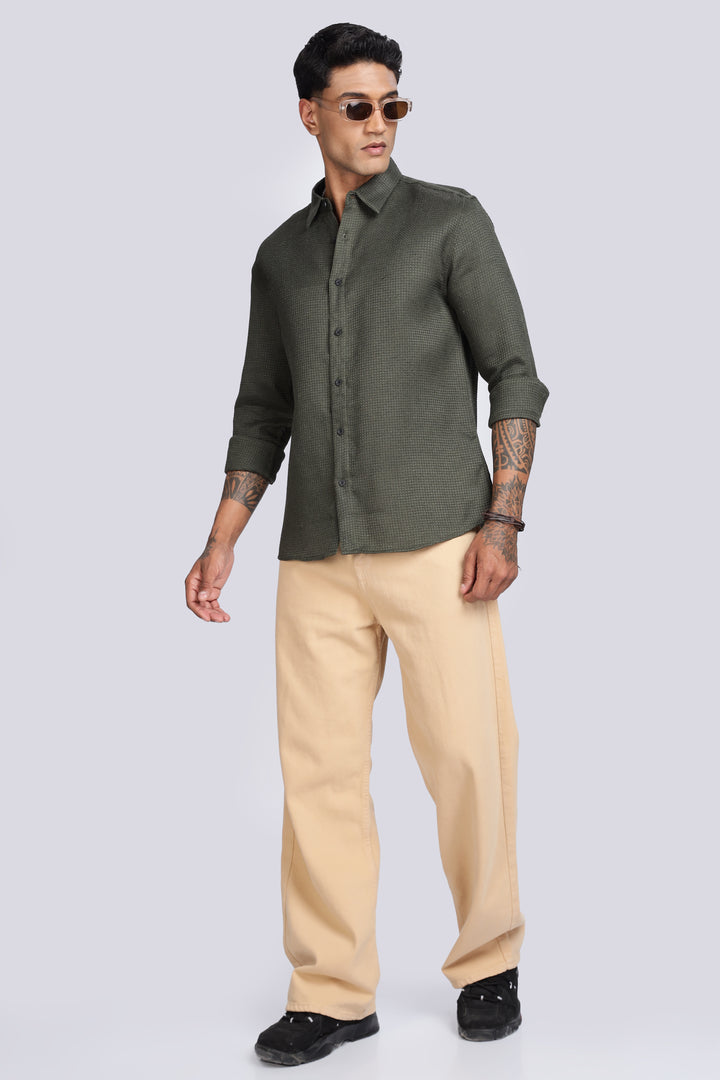 Solids Olive : Textured Fabric Shirt