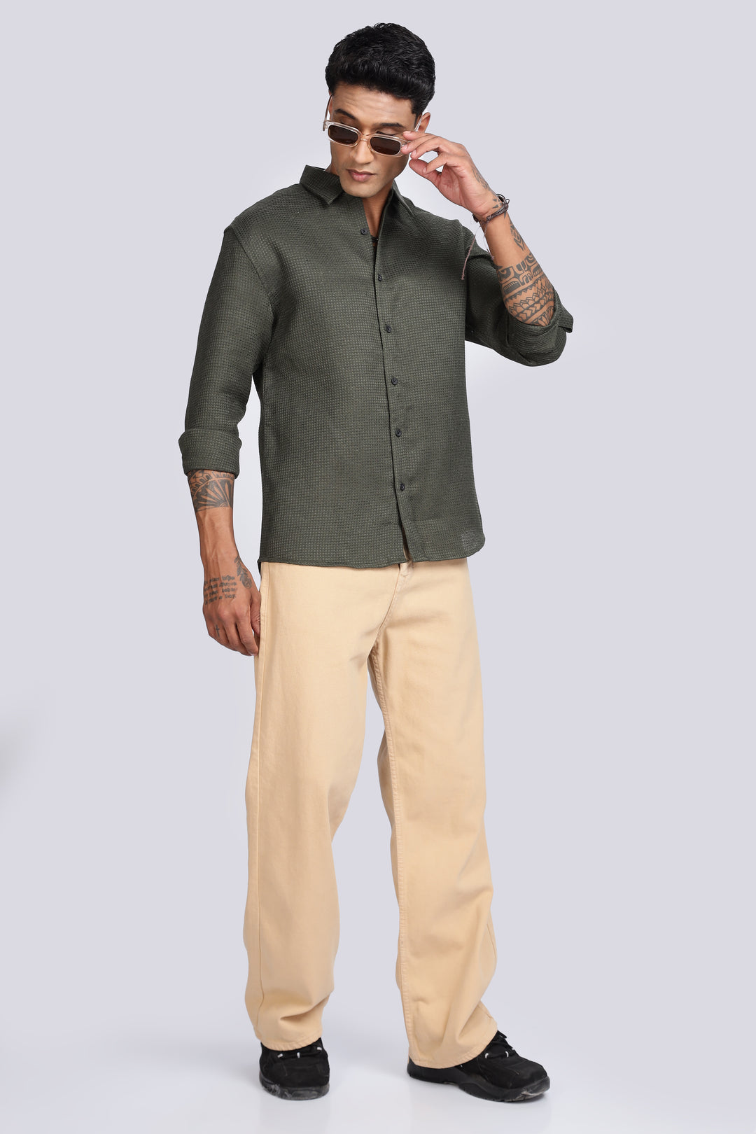 Solids Olive : Textured Fabric Shirt