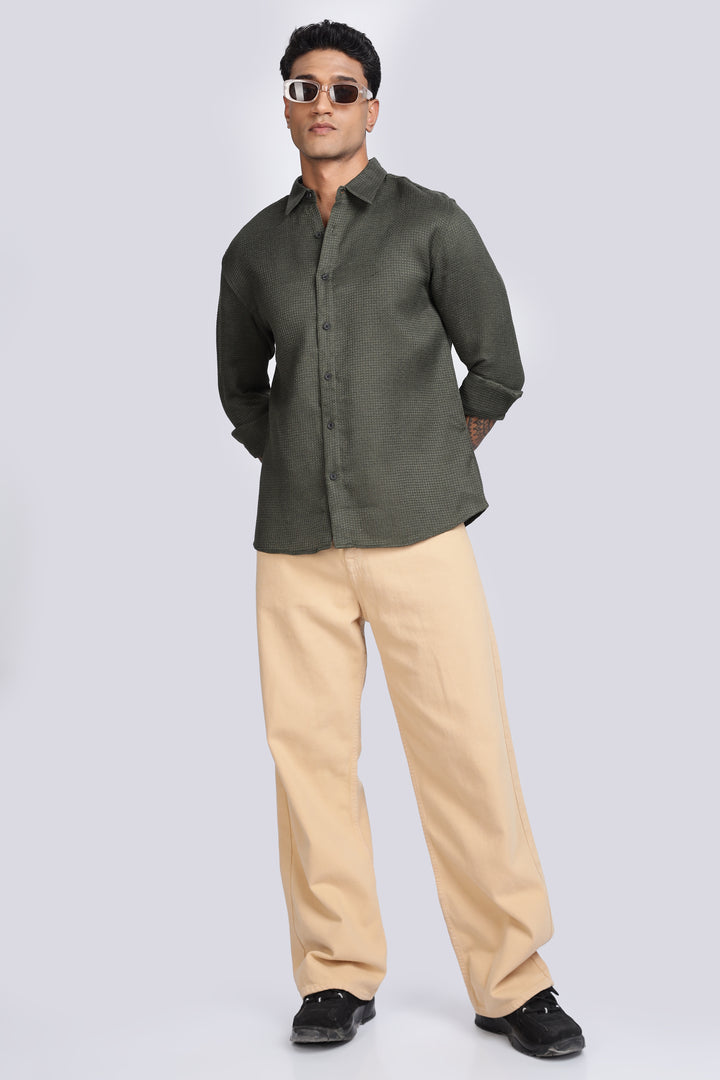 Solids Olive : Textured Fabric Shirt