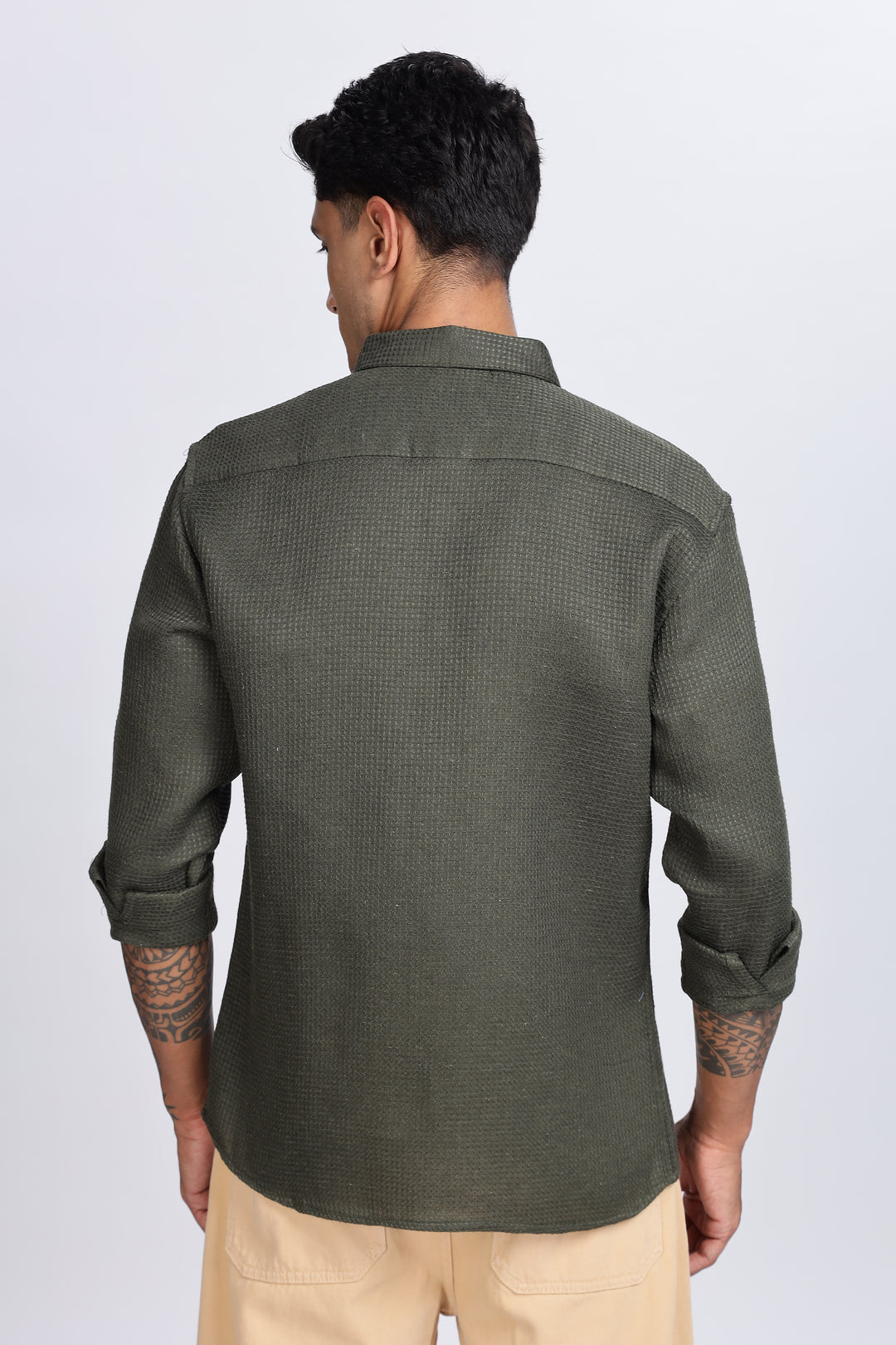 Solids Olive : Textured Fabric Shirt