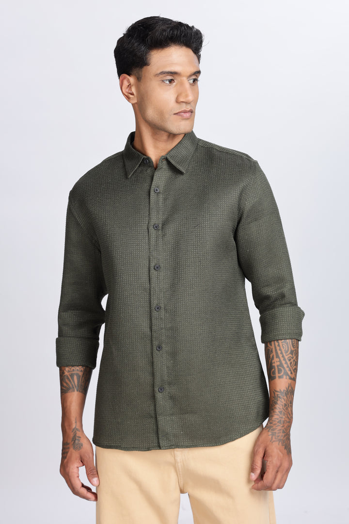 Solids Olive : Textured Fabric Shirt