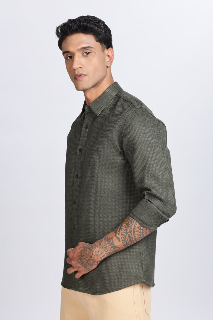 Solids Olive : Textured Fabric Shirt