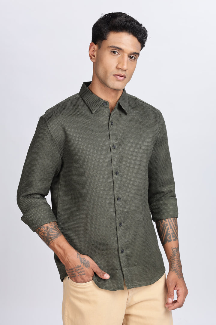 Solids Olive : Textured Fabric Shirt