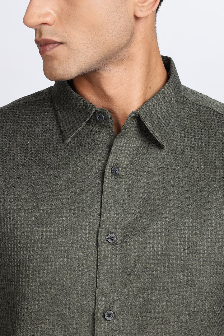 Solids Olive : Textured Fabric Shirt