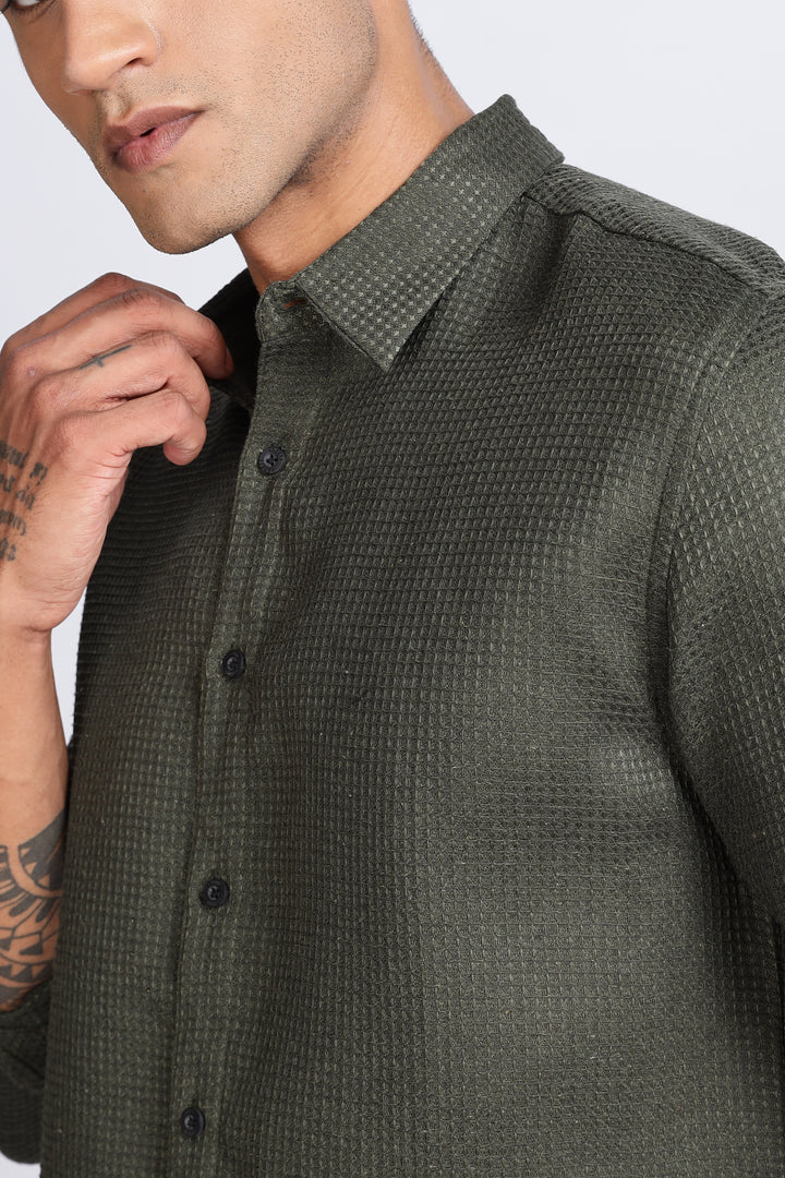 Solids Olive : Textured Fabric Shirt