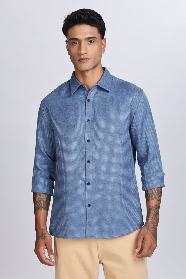 Turquoise : Textured Fabric Shirt