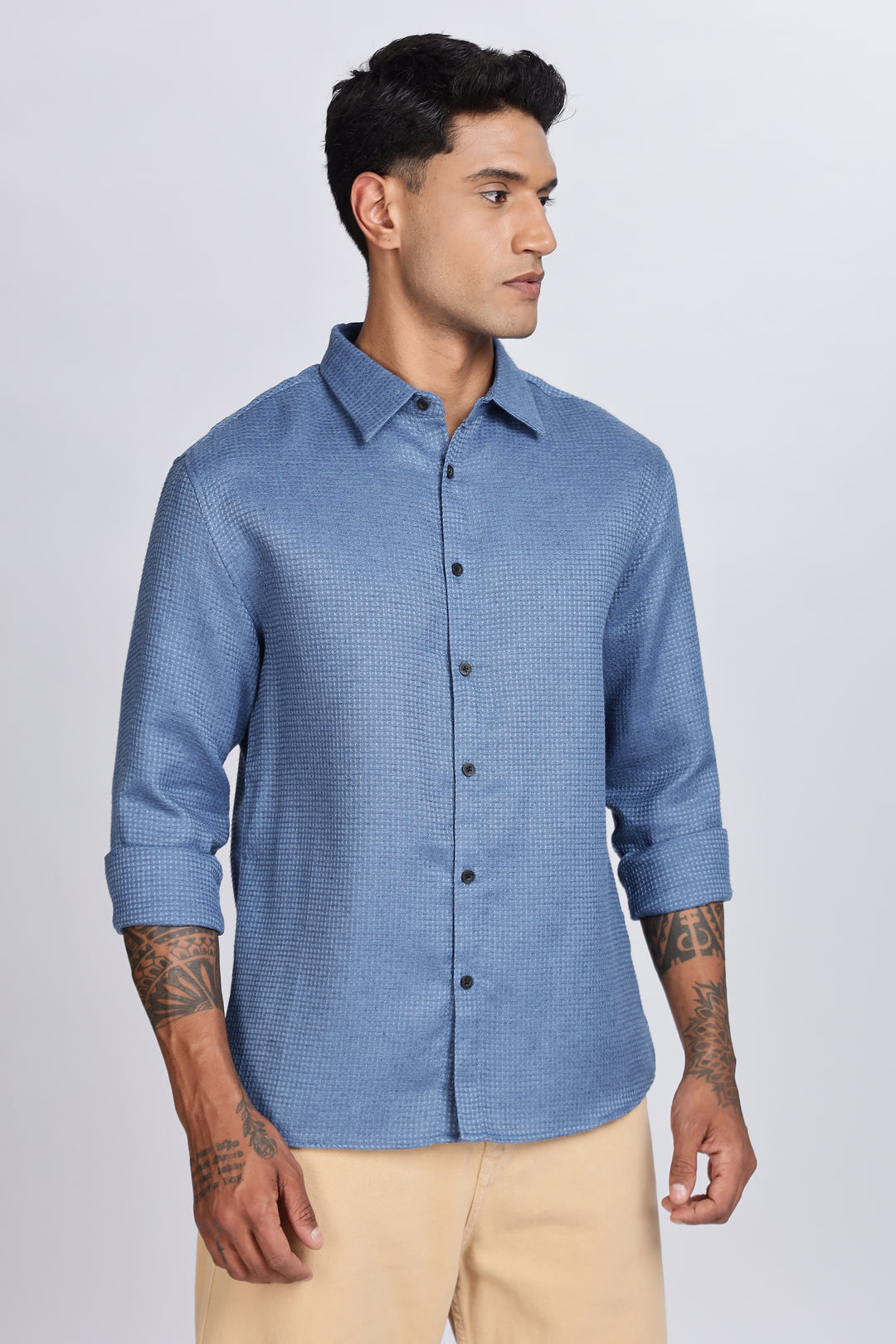 Turquoise : Textured Fabric Shirt