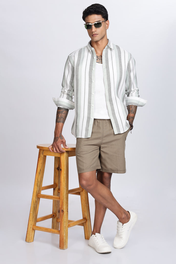 Stripes: Green Textured fabric Shirt