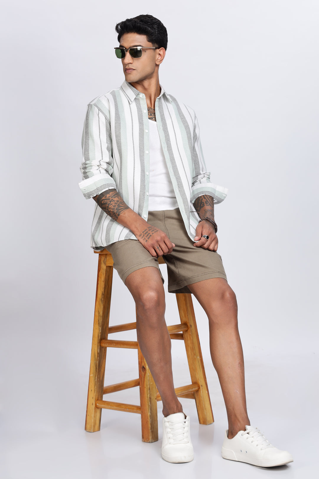 Stripes: Green Textured fabric Shirt