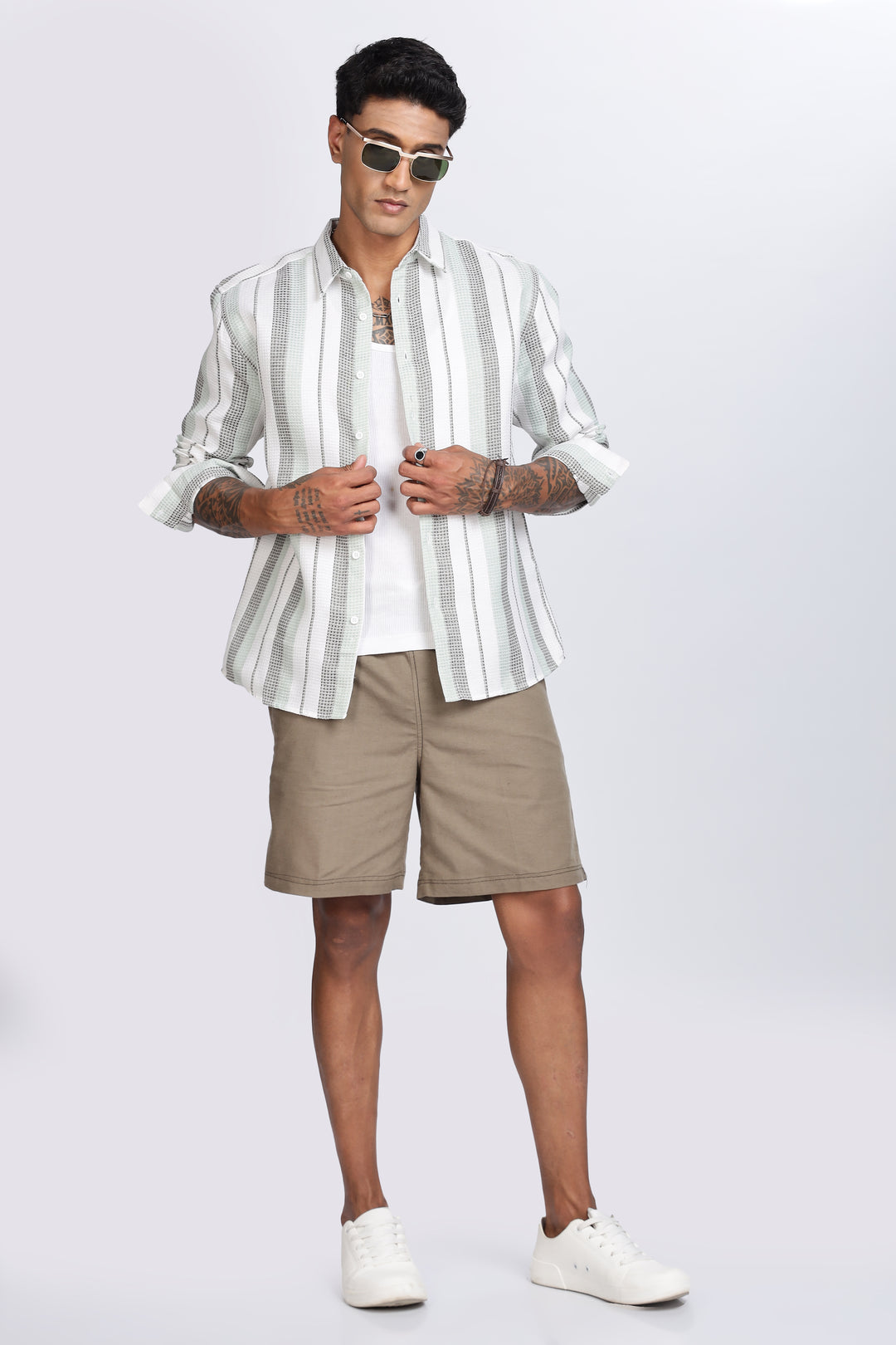 Stripes: Green Textured fabric Shirt