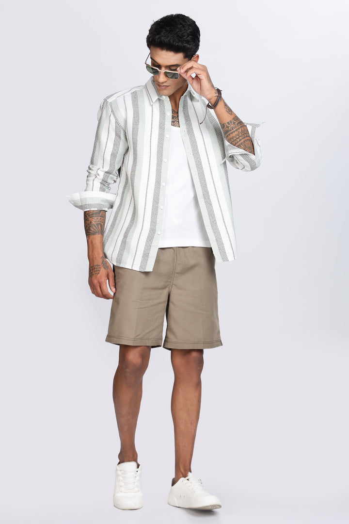 Stripes: Green Textured fabric Shirt
