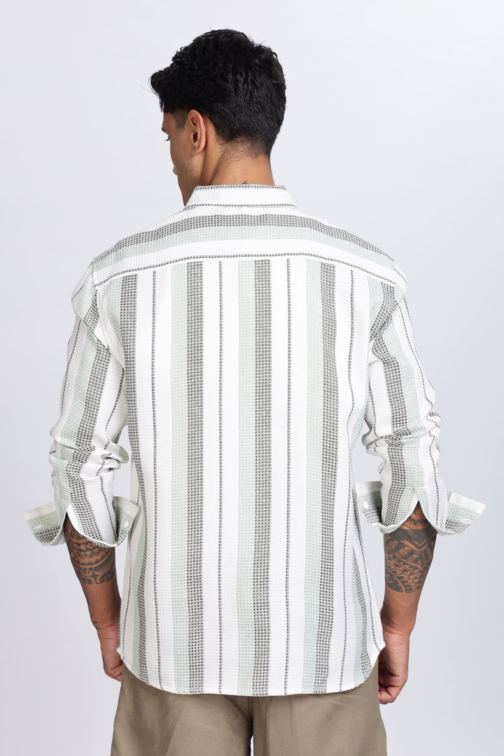 Stripes: Green Textured fabric Shirt