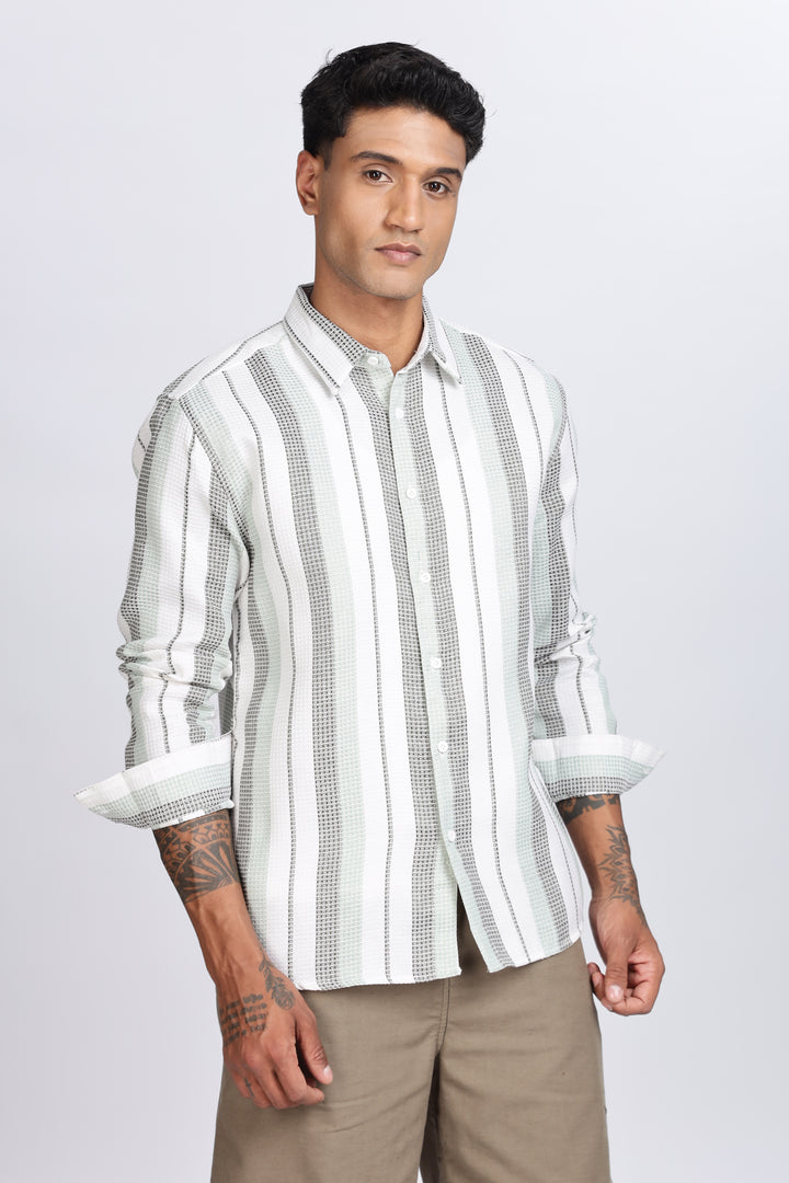 Stripes: Green Textured fabric Shirt