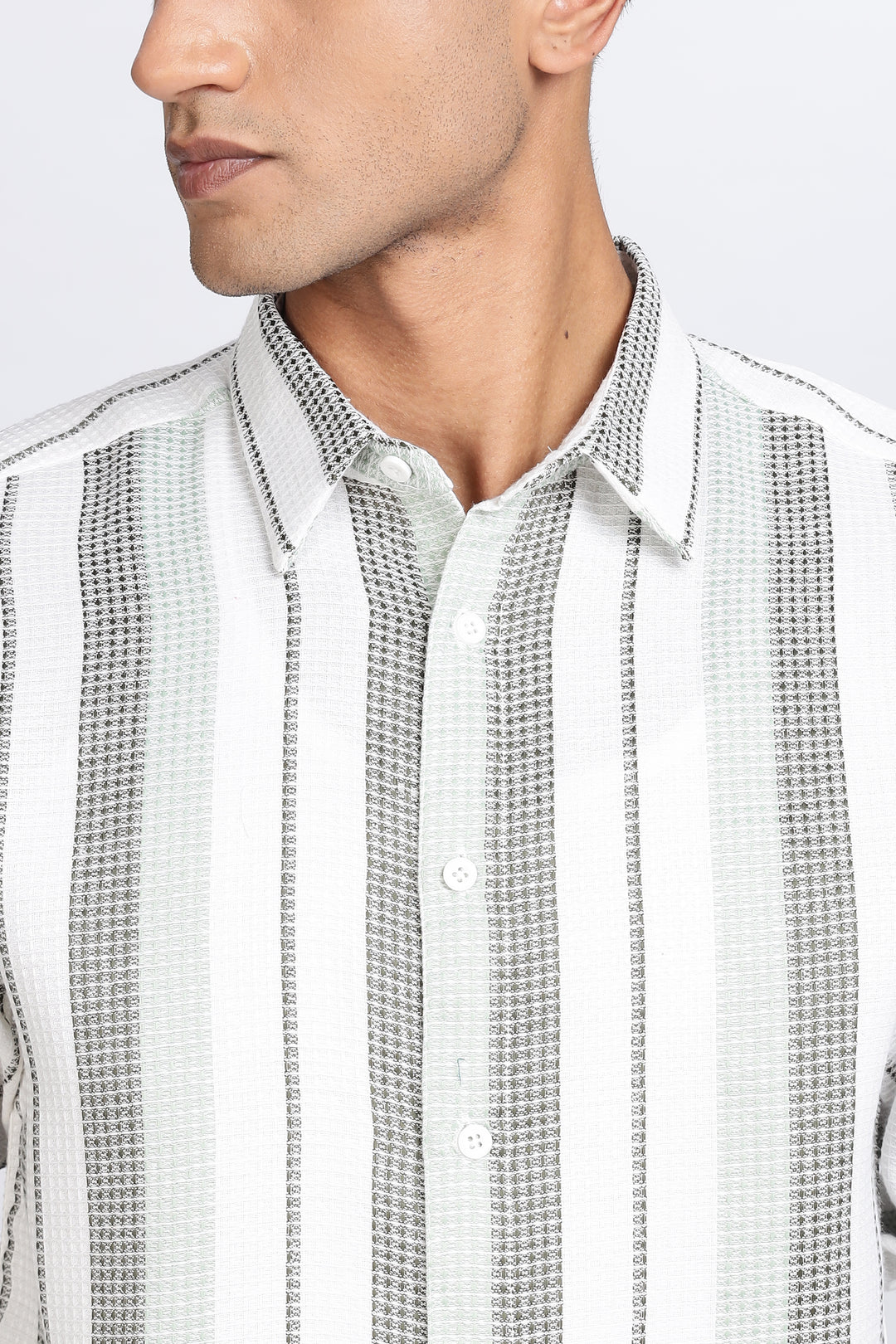 Stripes: Green Textured fabric Shirt