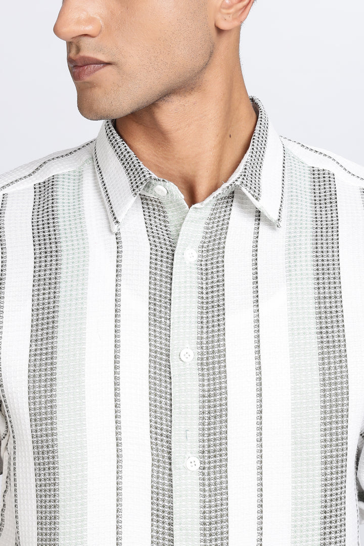 Stripes: Green Textured fabric Shirt