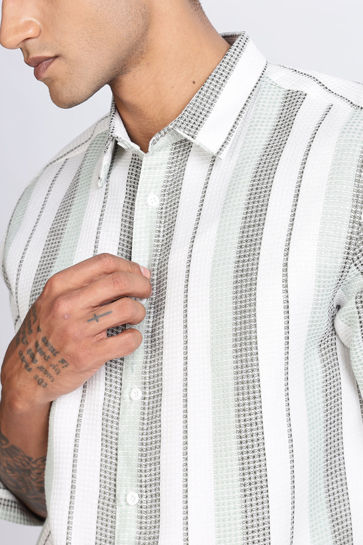 Stripes: Green Textured fabric Shirt