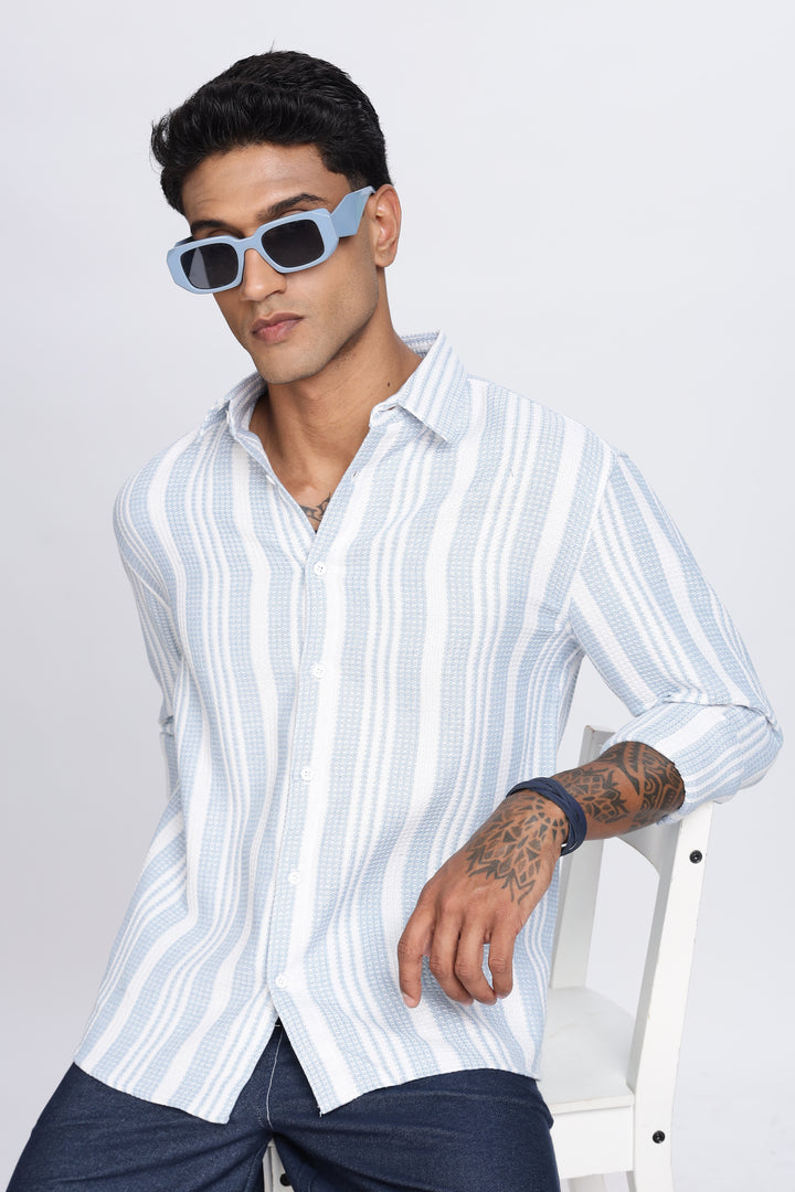 Stripes: Blue Textured Fabric Shirt