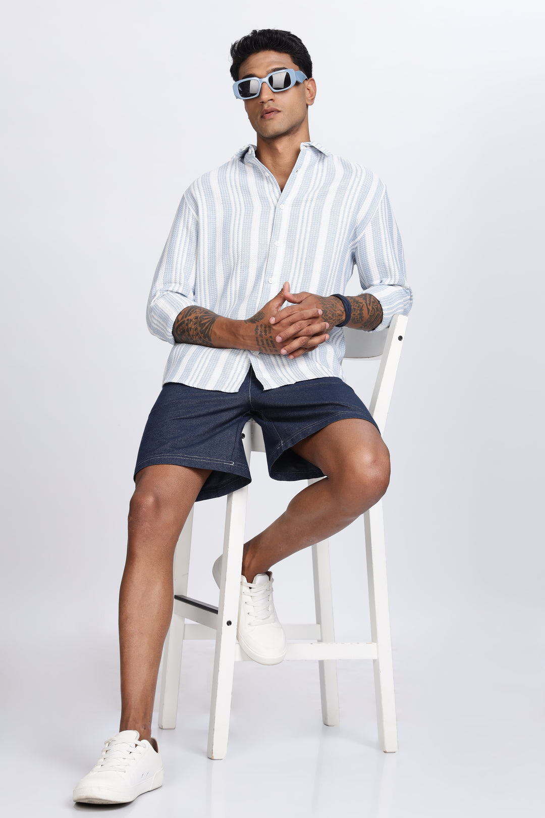 Stripes: Blue Textured Fabric Shirt
