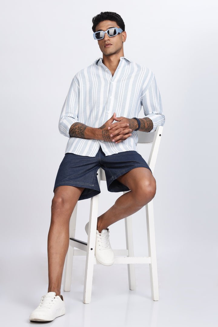 Stripes: Blue Textured Fabric Shirt