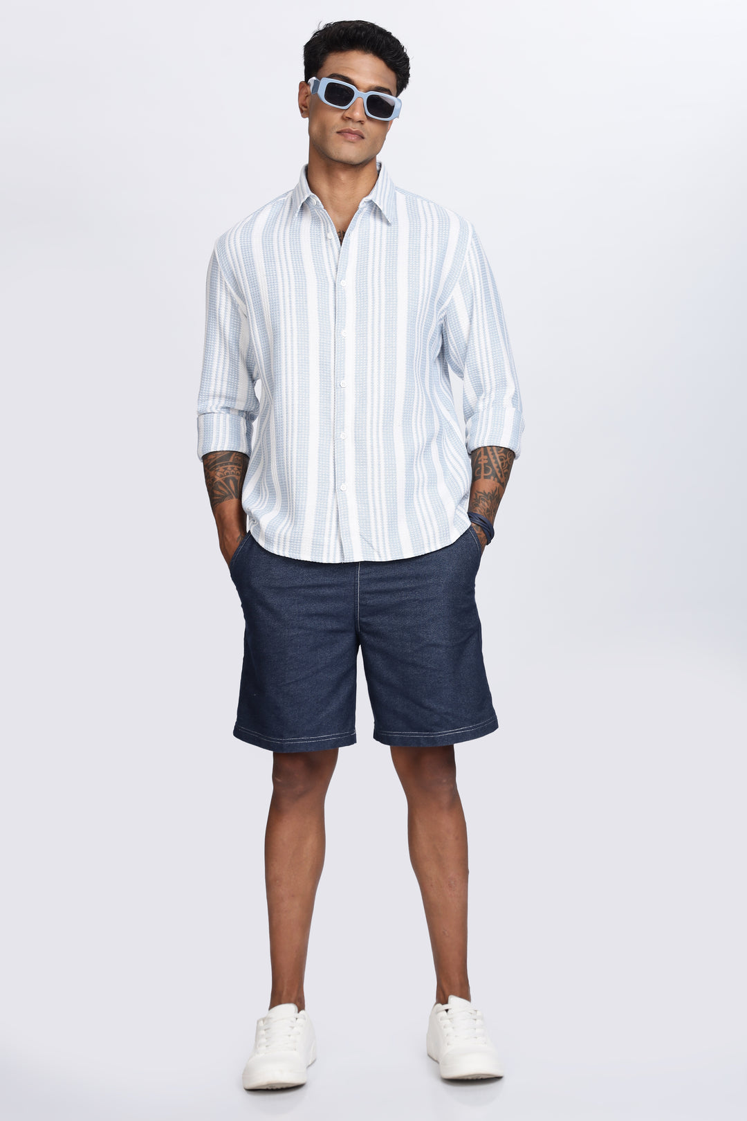 Stripes: Blue Textured Fabric Shirt