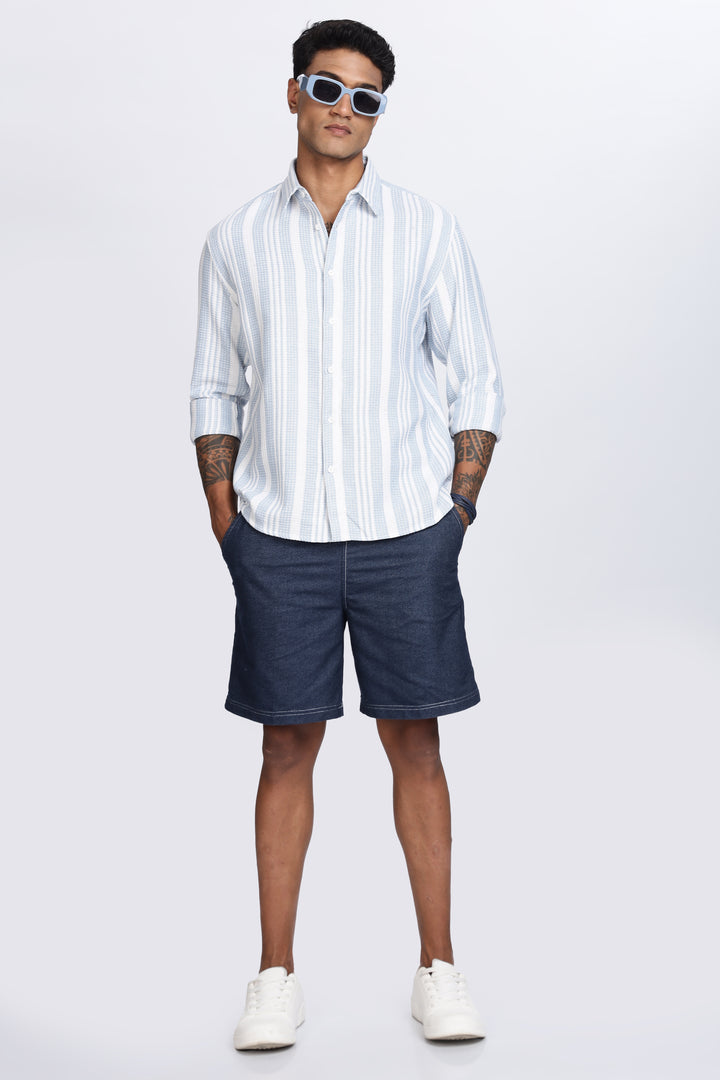 Stripes: Blue Textured Fabric Shirt