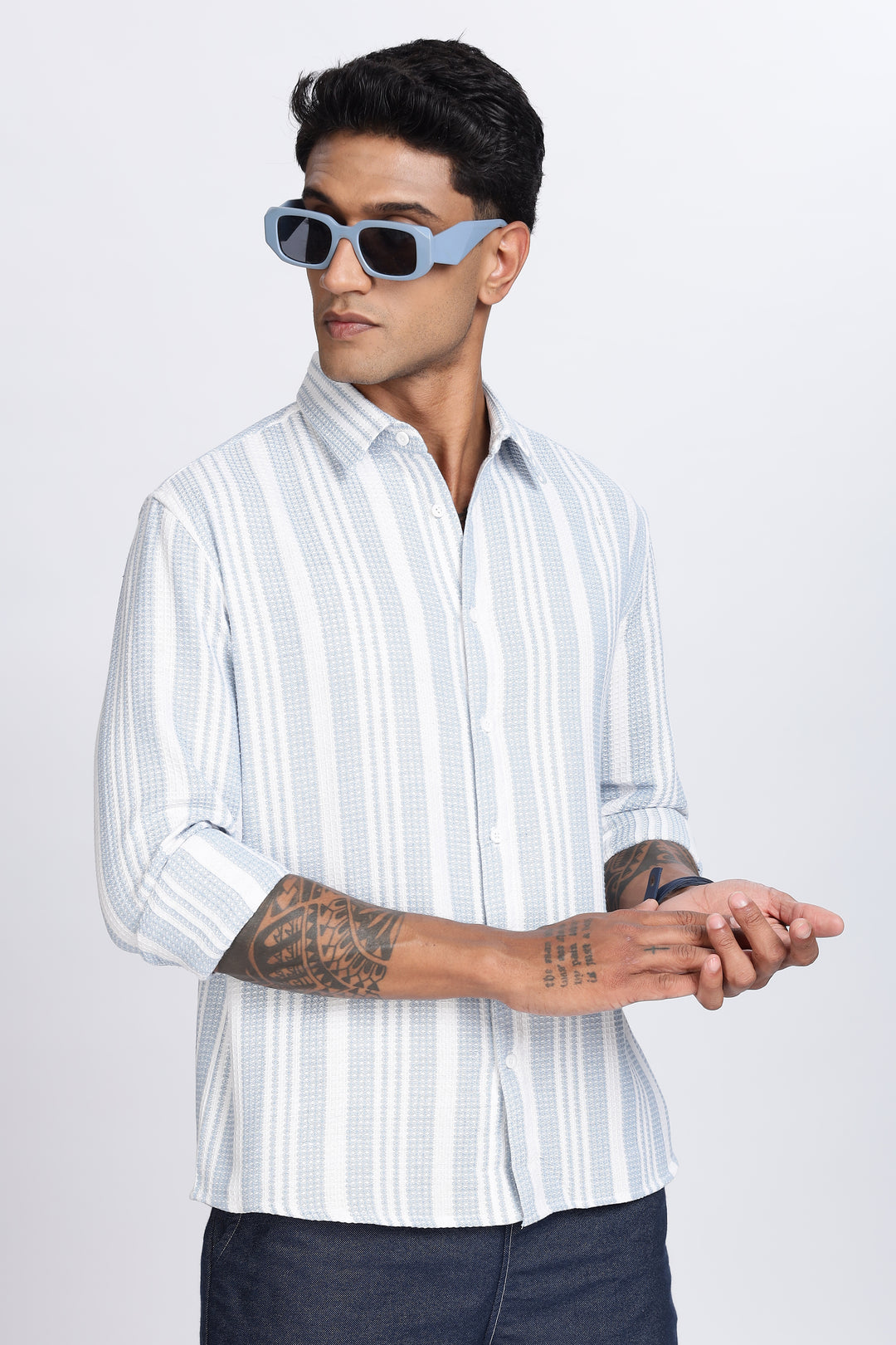 Stripes: Blue Textured Fabric Shirt