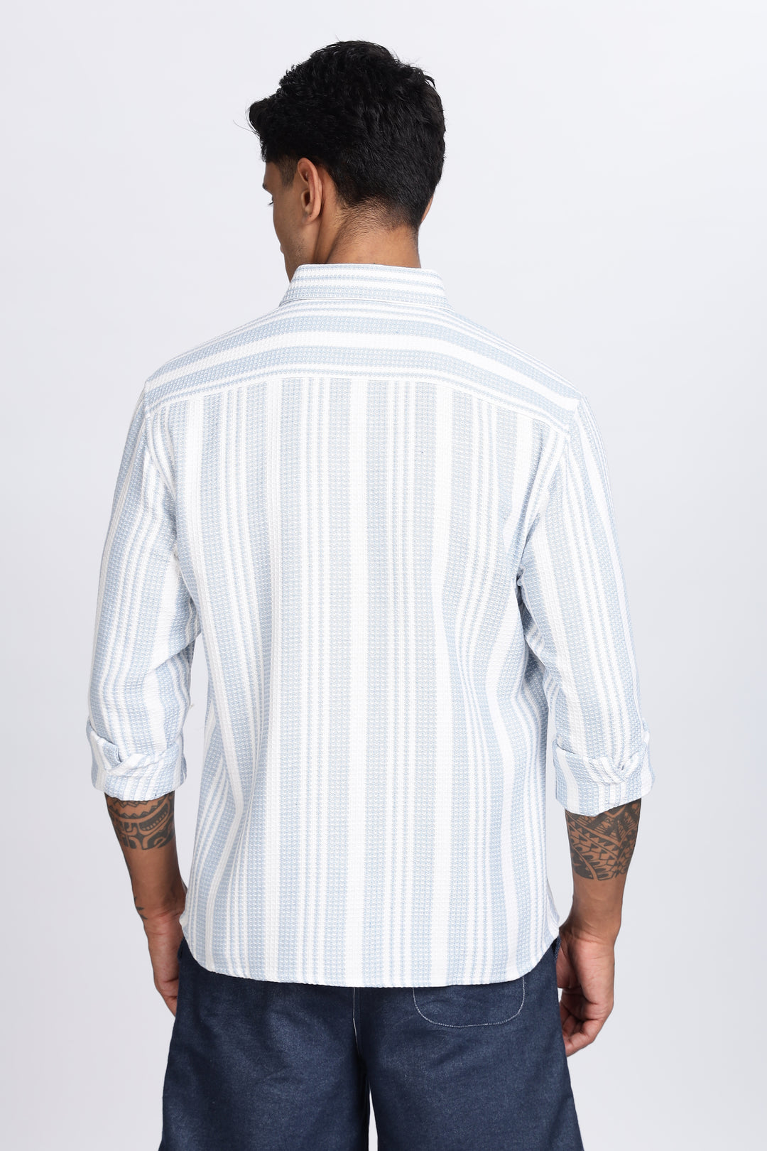 Stripes: Blue Textured Fabric Shirt